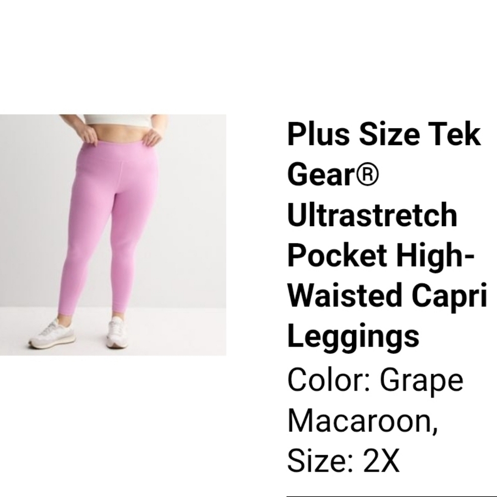NWT Tek Gear Pink High-Waisted Leggings - Picture 2 of 4